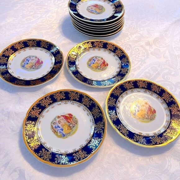 Dessert or salad plates, cobalt, 11 pieces. Selling as a set. - Picture 1 of 5